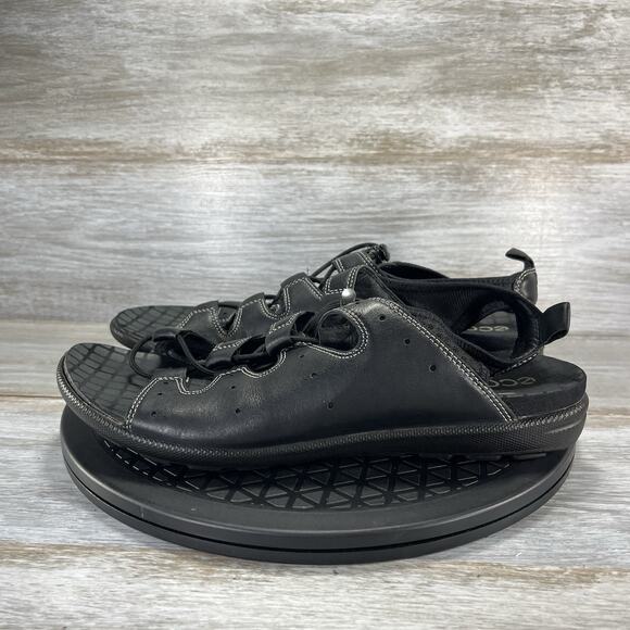 ECCO Women's Jab Toggle Black Leather Gladiator Sandals Size EU 42 US 11 - Picture 1 of 8
